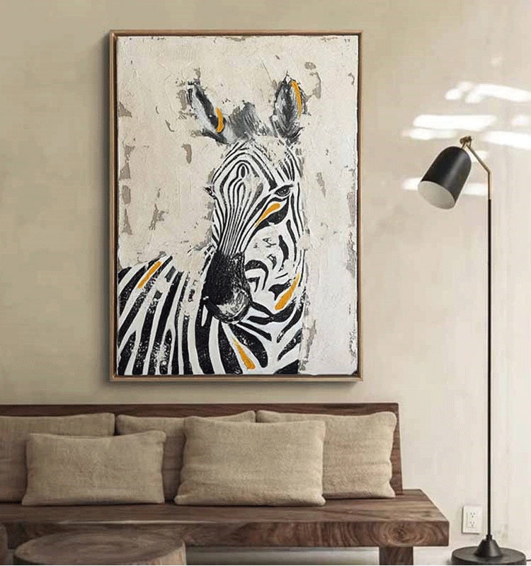 Abstract Zebra Oil Painting on Canvas, Large Original Zebra Canvas Wall Art, Modern Hand-painted Animal Painting for Living Room, Home Décor