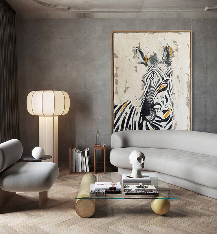 Abstract Zebra Oil Painting on Canvas, Large Original Zebra Canvas Wall Art, Modern Hand-painted Animal Painting for Living Room, Home Décor
