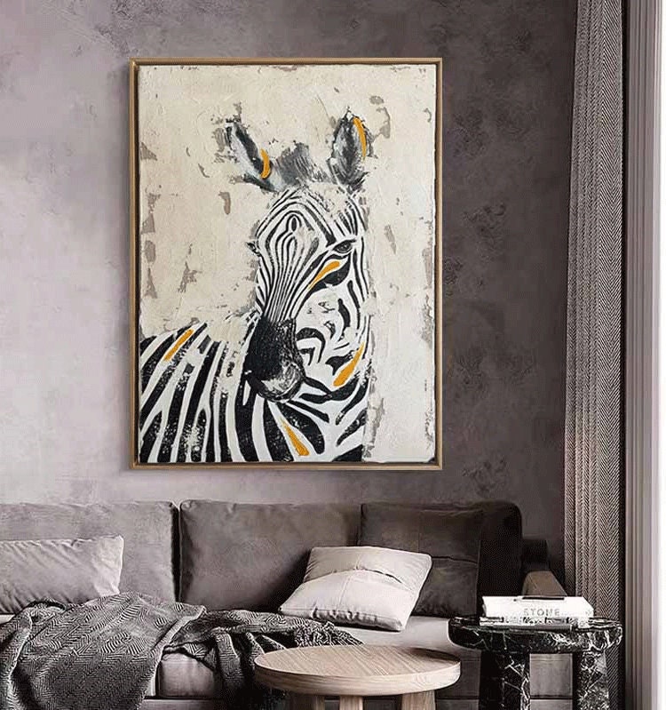 Abstract Zebra Oil Painting on Canvas, Large Original Zebra Canvas Wall Art, Modern Hand-painted Animal Painting for Living Room, Home Décor