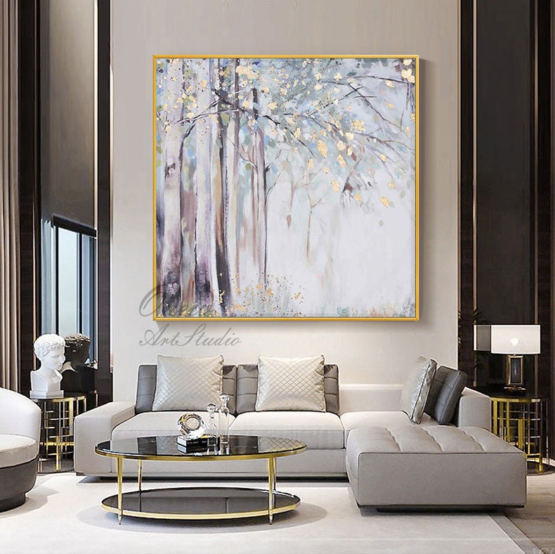 Large Abstract Tree Canvas Wall Art, Hand-painted Landscape Oil Painting on Canvas, Modern Forest Wall Art for Living Room, Bedroom décor