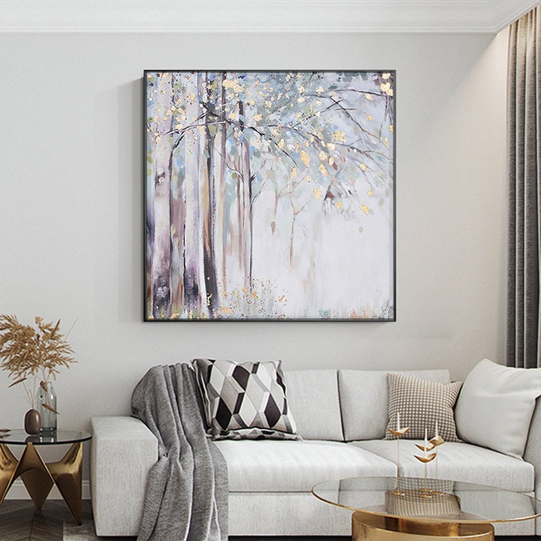 Large Abstract Tree Canvas Wall Art, Hand-painted Landscape Oil Painting on Canvas, Modern Forest Wall Art for Living Room, Bedroom décor