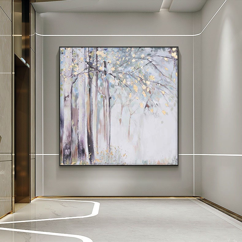 Large Abstract Tree Canvas Wall Art, Hand-painted Landscape Oil Painting on Canvas, Modern Forest Wall Art for Living Room, Bedroom décor