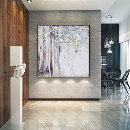 Large Abstract Tree Canvas Wall Art, Hand-painted Landscape Oil Painting on Canvas, Modern Forest Wall Art for Living Room, Bedroom décor