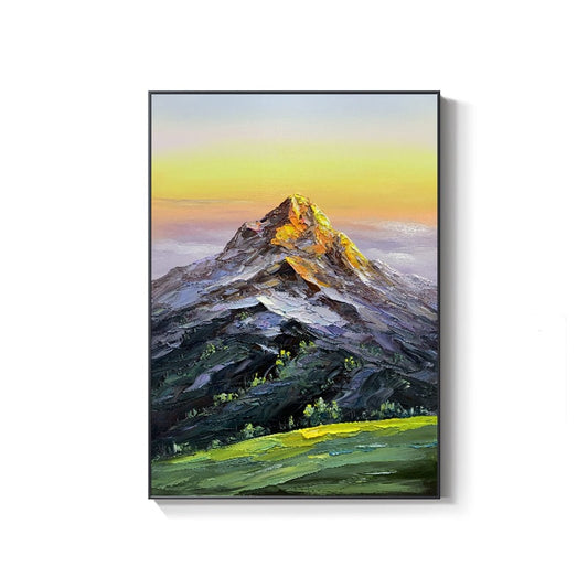 Original Mountain Oil Painting on Canvas, Large Abstract Landscape Canvas Wall Art, Golden Mountain Wall Art for Living Room, Home Décor