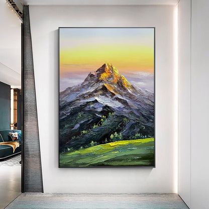 Original Mountain Oil Painting on Canvas, Large Abstract Landscape Canvas Wall Art, Golden Mountain Wall Art for Living Room, Home Décor