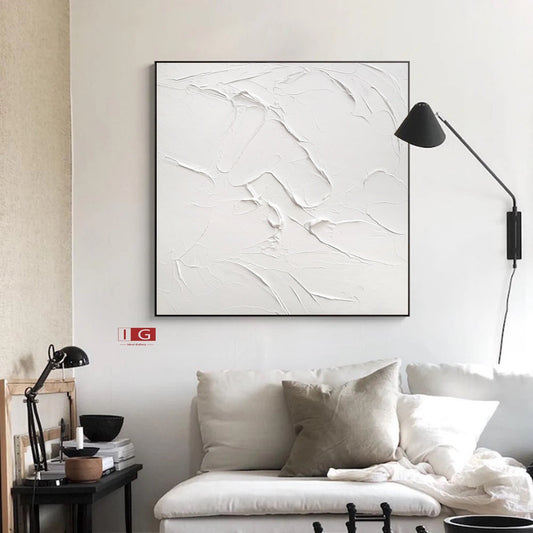 White Textured Painting – Large Abstract Plaster Wall Art – Abstract Painting