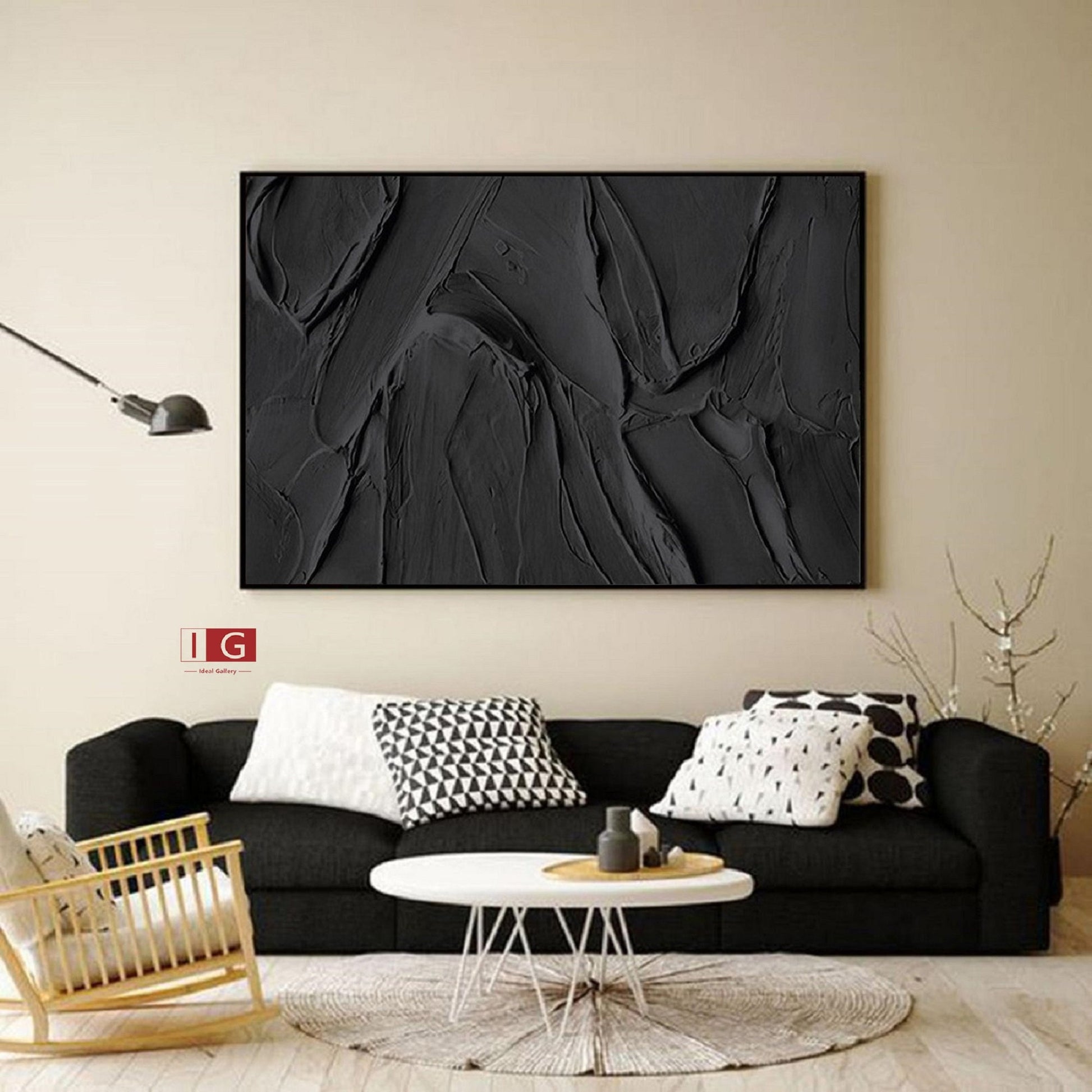 Black 3D Abstract Painting Black 3D Textured Painting Black 3D Minimalist