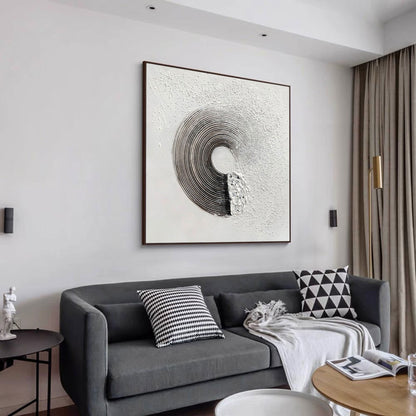 Black and White Textured Abstract Painting – Framed Minimalist Wall Art