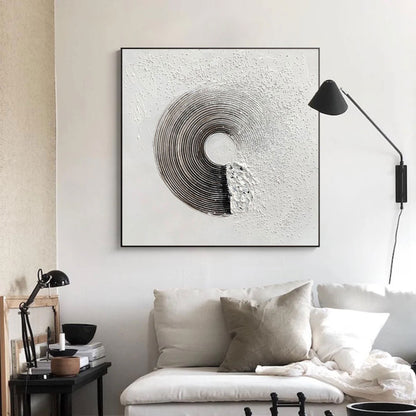 Black and White Textured Abstract Painting – Framed Minimalist Wall Art