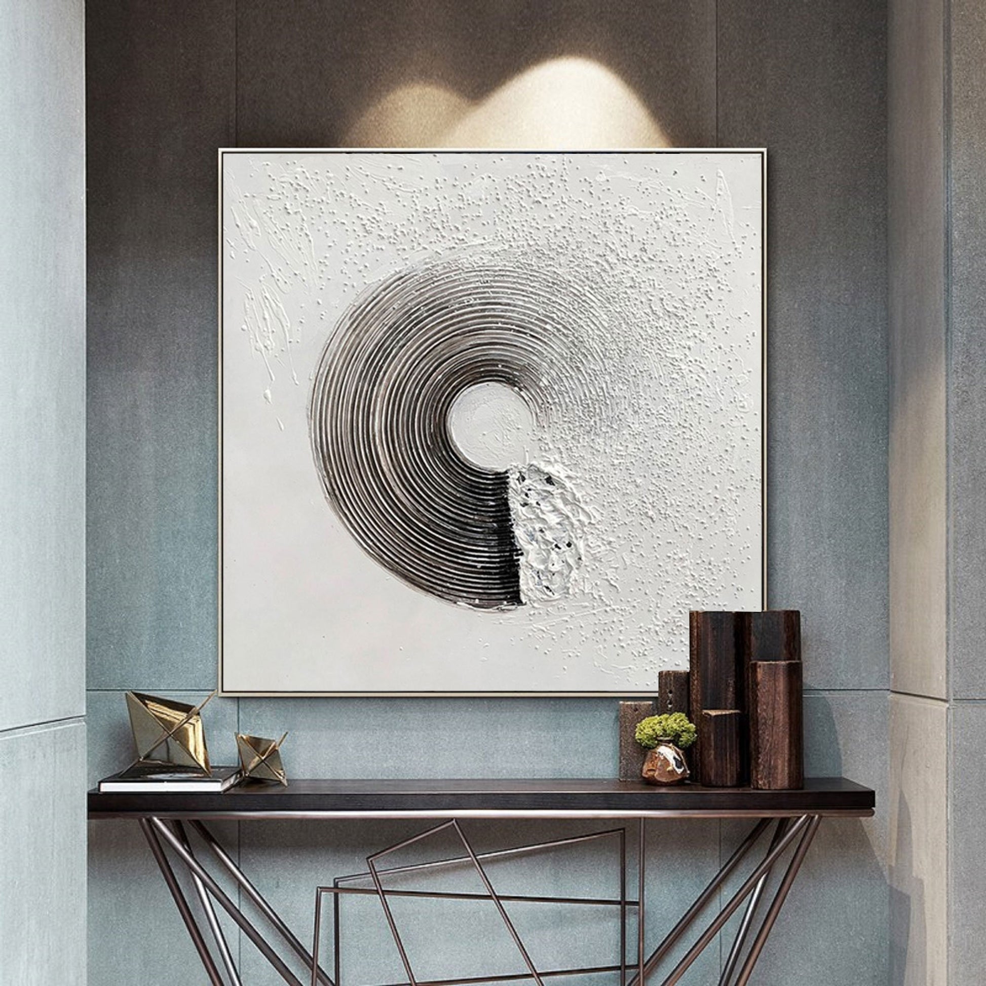 Black and White Textured Abstract Painting – Framed Minimalist Wall Art