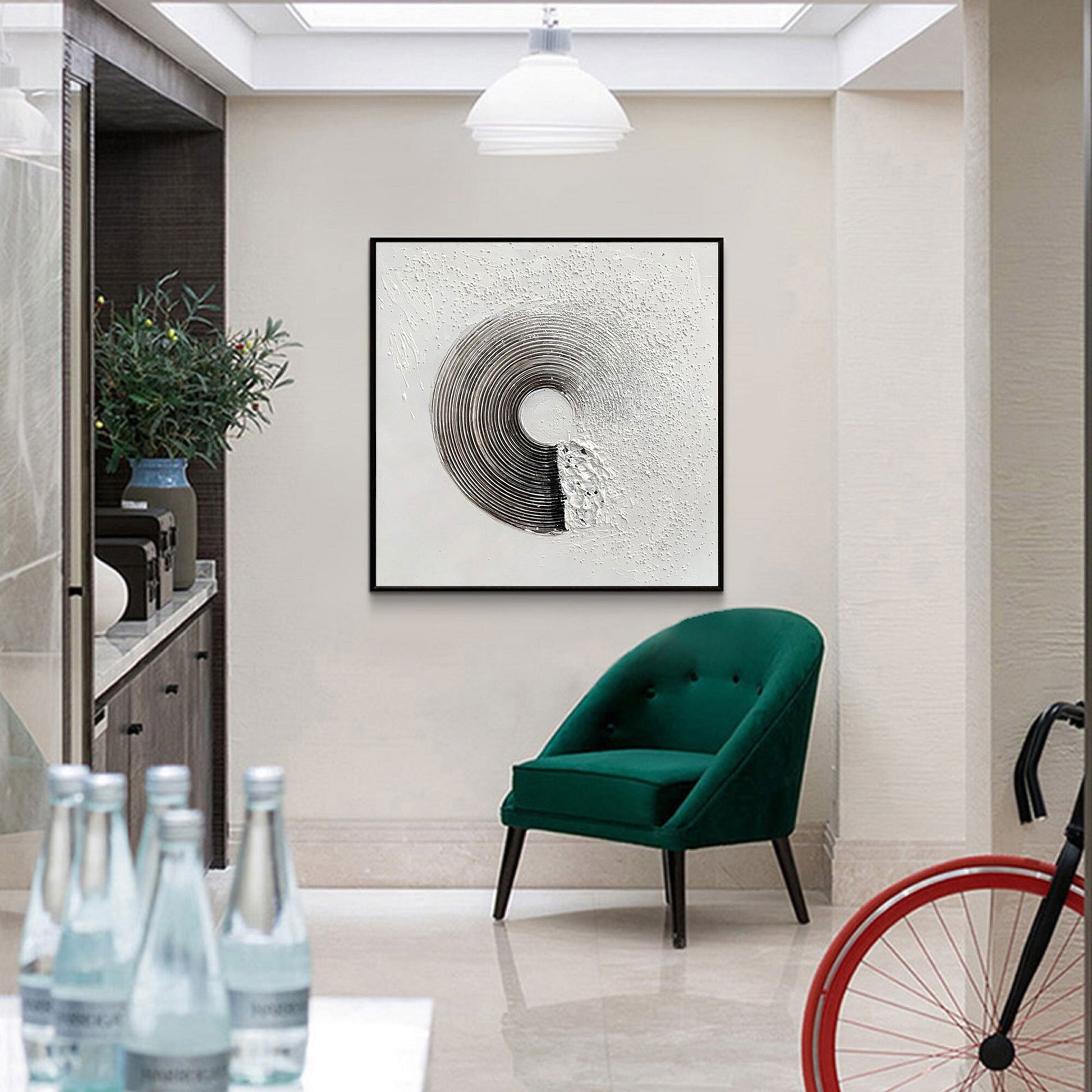 Black and White Textured Abstract Painting – Framed Minimalist Wall Art