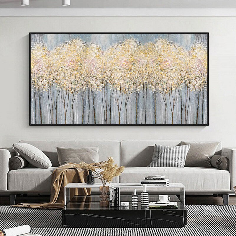 Large Blooming Flowers Oil Painting – Abstract Floral Wall Art