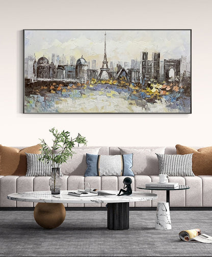 Original Eiffel Tower Canvas Wall Art, Large Abstract Paris Cityscape Oil Painting on Canvas, Modern Textured Urban Painting for Living Room