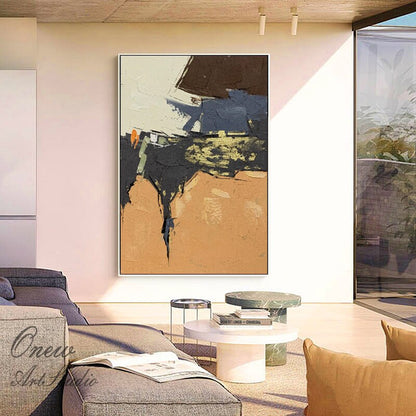 Yellow and Black Abstract Oil Painting on Canvas, Large Original Hand-painted Canvas Wall Art, Modern Minimalist Wall Art for Living Room