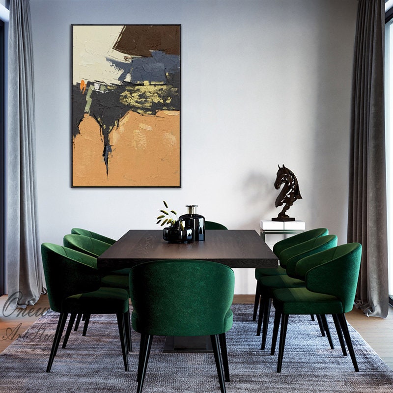 Yellow and Black Abstract Oil Painting on Canvas, Large Original Hand-painted Canvas Wall Art, Modern Minimalist Wall Art for Living Room