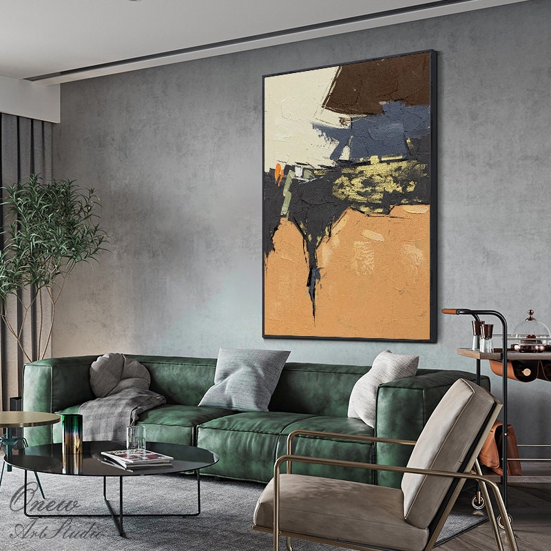 Yellow and Black Abstract Oil Painting on Canvas, Large Original Hand-painted Canvas Wall Art, Modern Minimalist Wall Art for Living Room
