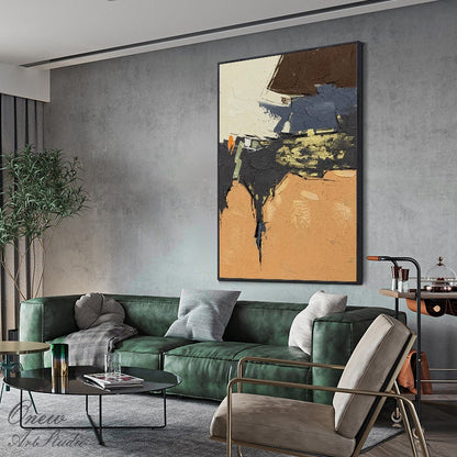Yellow and Black Abstract Oil Painting on Canvas, Large Original Hand-painted Canvas Wall Art, Modern Minimalist Wall Art for Living Room