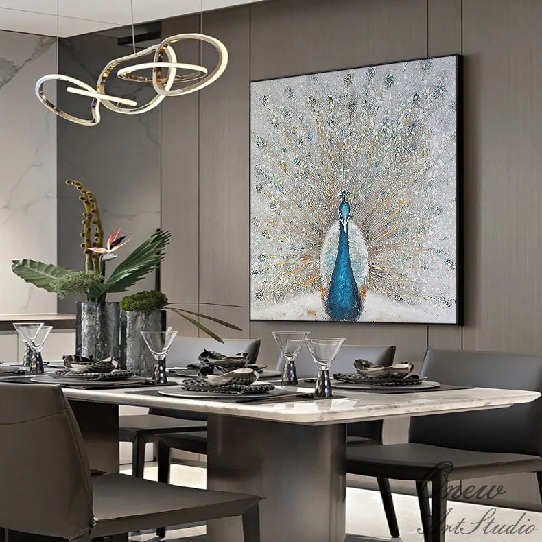 Large Abstract Peacock Oil Painting on Canvas, Original Hand-painted Peacock Canvas Wall Art, Modern Animal Wall Art for Living Room Bedroom