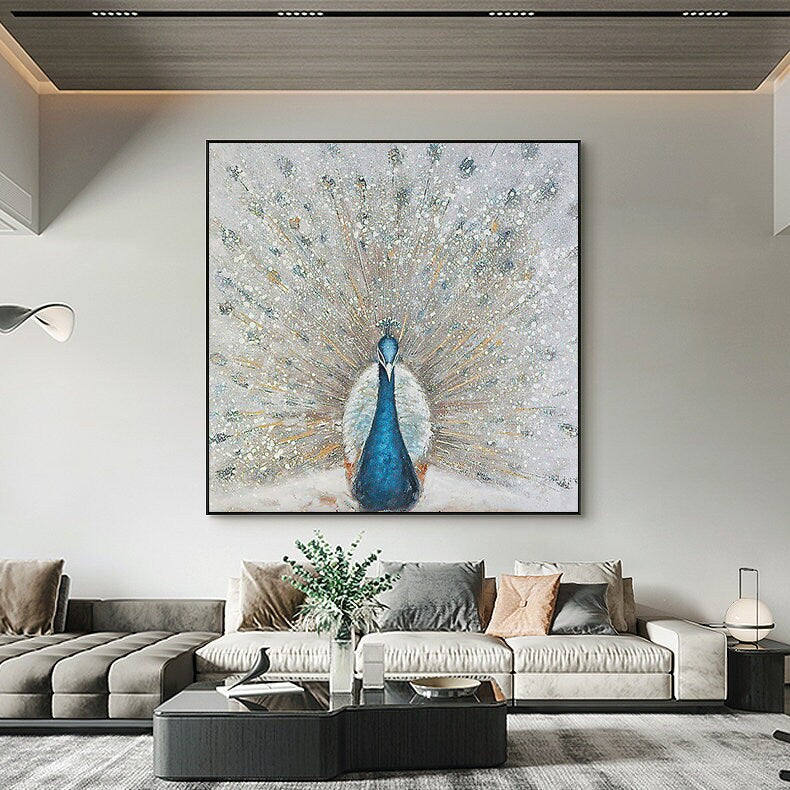 Large Abstract Peacock Oil Painting on Canvas, Original Hand-painted Peacock Canvas Wall Art, Modern Animal Wall Art for Living Room Bedroom