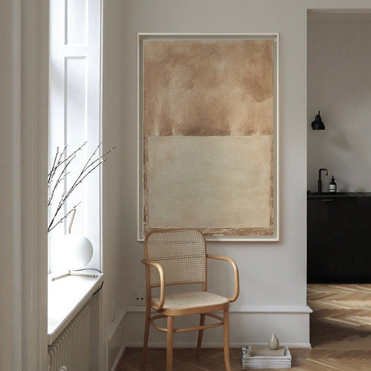 Large Abstract Oil Painting on Canvas, Original Brown and Beige Canvas Wall Art, Modern Minimalist Wall Art for Living Room, Bedroom Décor