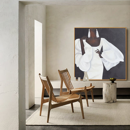Abstract Black Woman Figure Canvas Wall Art, Modern African Woman Oil Painting on Canvas, Large Minimalist Figure Wall Art for Living Room
