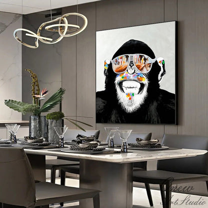 Abstract Monkey Oil Painting On Canvas, Large Original Monkey Canvas Wall Art, Modern Banksy Gorilla Wall Art for Living Room, Bedroom Decor