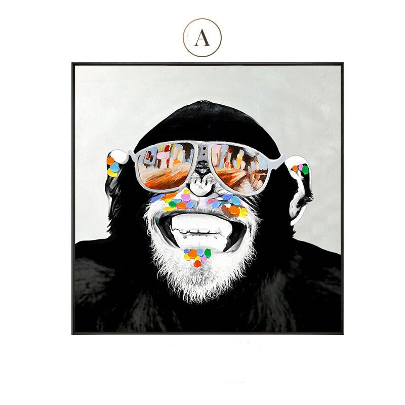 Abstract Monkey Oil Painting On Canvas, Large Original Monkey Canvas Wall Art, Modern Banksy Gorilla Wall Art for Living Room, Bedroom Decor