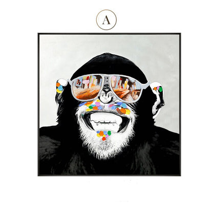 Abstract Monkey Oil Painting On Canvas, Large Original Monkey Canvas Wall Art, Modern Banksy Gorilla Wall Art for Living Room, Bedroom Decor
