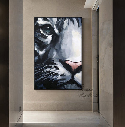 Original Tiger Oil Painting on Canvas, Large Abstract Tiger Canvas Wall Art, Modern Animal Painting for Living Room, Bedroom Décor