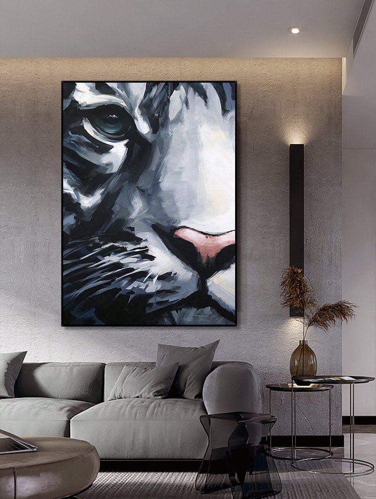 Original Tiger Oil Painting on Canvas, Large Abstract Tiger Canvas Wall Art, Modern Animal Painting for Living Room, Bedroom Décor