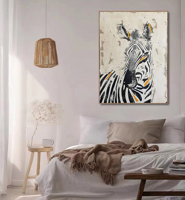 Abstract Zebra Oil Painting on Canvas, Large Original Zebra Canvas Wall Art, Modern Hand-painted Animal Painting for Living Room, Home Décor
