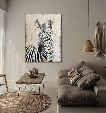 Abstract Zebra Oil Painting on Canvas, Large Original Zebra Canvas Wall Art, Modern Hand-painted Animal Painting for Living Room, Home Décor