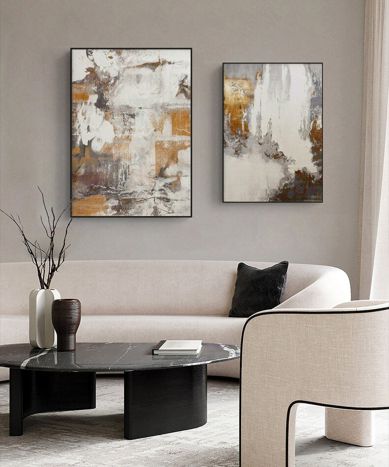 Gray and Brown Abstract Oil Painting on Canvas, Large Original Hand Painted Canvas Art, Modern Textured Wall Art for Living Room Home Decor