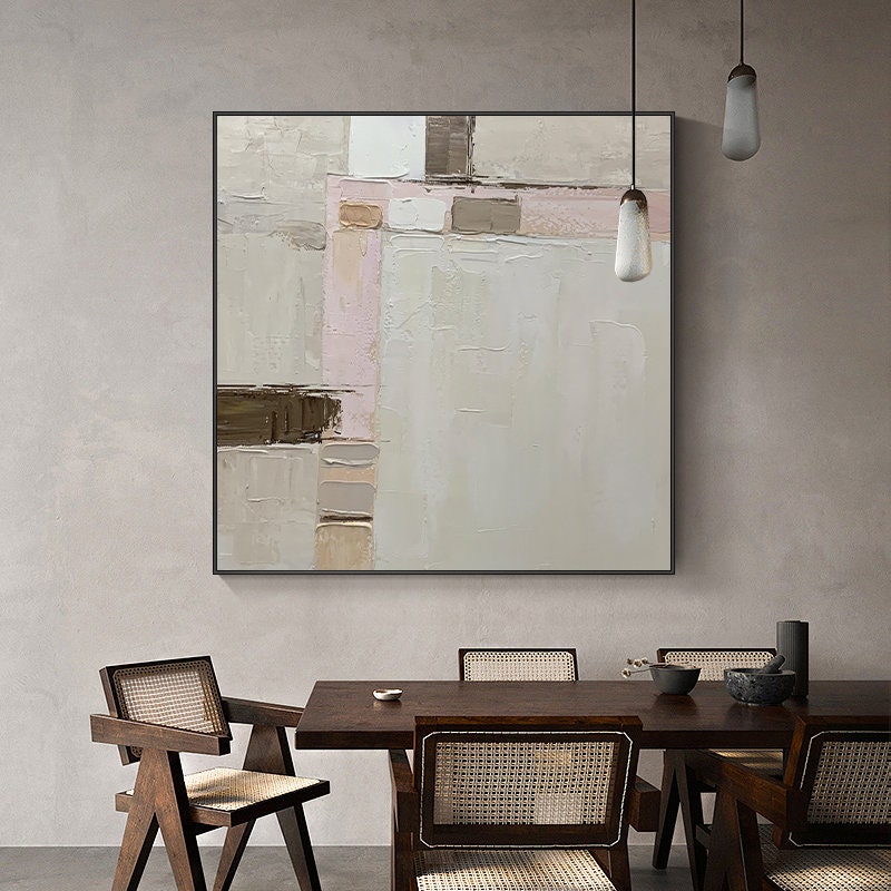 Abstract Geometric Oil Painting on Canvas, Large Original Textured Canvas Wall Art, Modern Minimalist Wall Art for Living Room, Home Décor