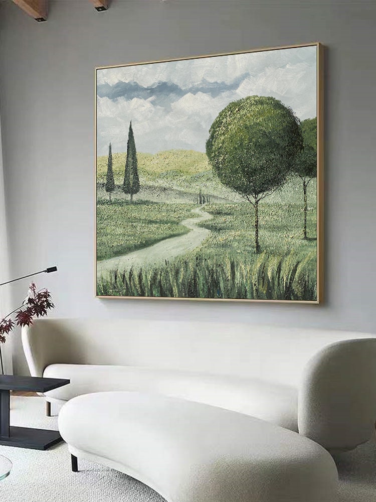 Abstract Landscape Oil Painting on Canvas, Large Original Trees Canvas Wall Art, Modern Hand Painted Nature Wall Art for Living Room Bedroom