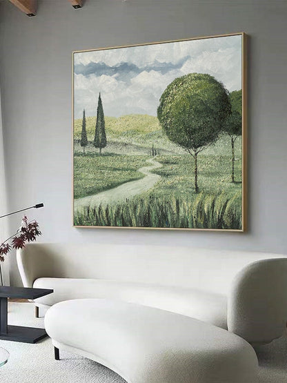 Abstract Landscape Oil Painting on Canvas, Large Original Trees Canvas Wall Art, Modern Hand Painted Nature Wall Art for Living Room Bedroom