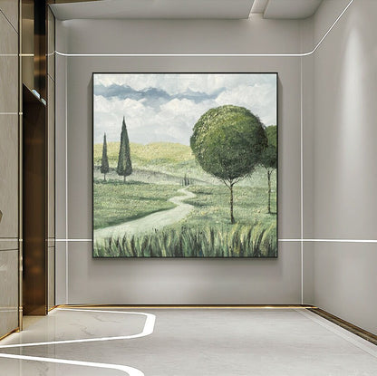 Abstract Landscape Oil Painting on Canvas, Large Original Trees Canvas Wall Art, Modern Hand Painted Nature Wall Art for Living Room Bedroom