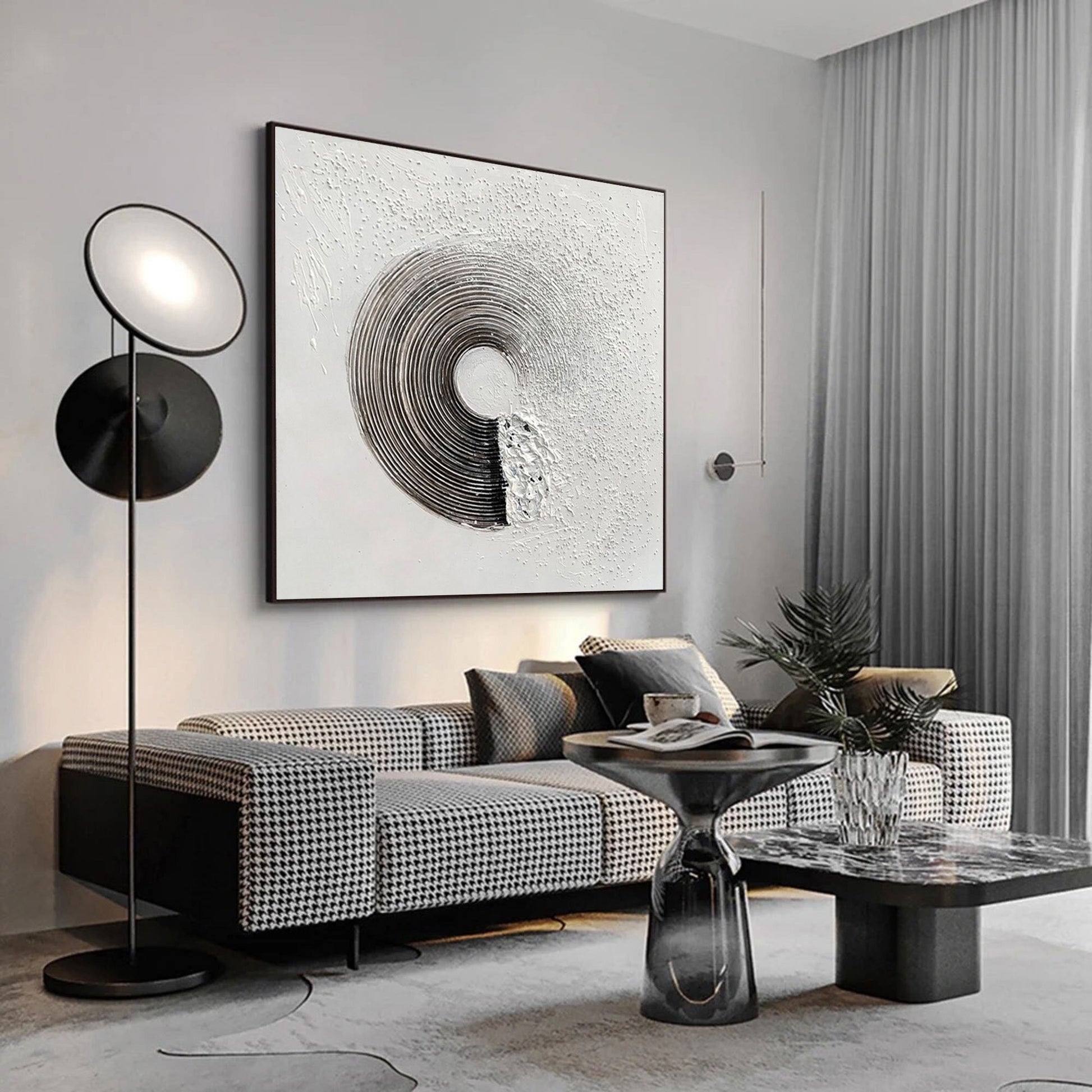 Black and White Textured Abstract Painting – Framed Minimalist Wall Art