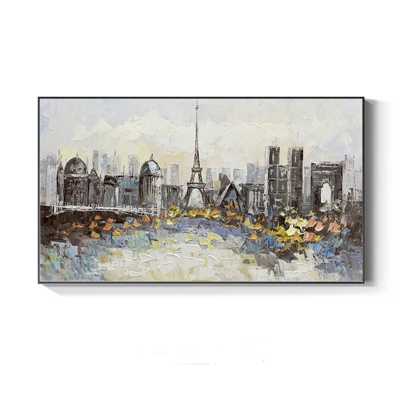 Original Eiffel Tower Canvas Wall Art, Large Abstract Paris Cityscape Oil Painting on Canvas, Modern Textured Urban Painting for Living Room