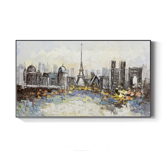 Original Eiffel Tower Canvas Wall Art, Large Abstract Paris Cityscape Oil Painting on Canvas, Modern Textured Urban Painting for Living Room