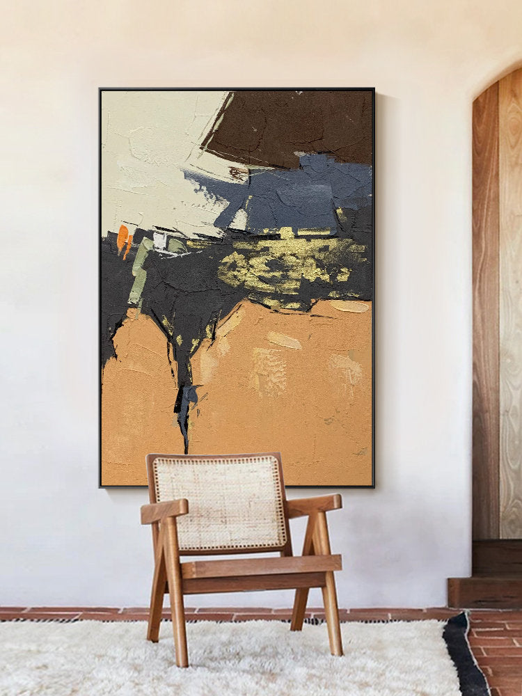 Yellow and Black Abstract Oil Painting on Canvas, Large Original Hand-painted Canvas Wall Art, Modern Minimalist Wall Art for Living Room