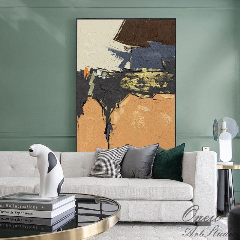 Yellow and Black Abstract Oil Painting on Canvas, Large Original Hand-painted Canvas Wall Art, Modern Minimalist Wall Art for Living Room