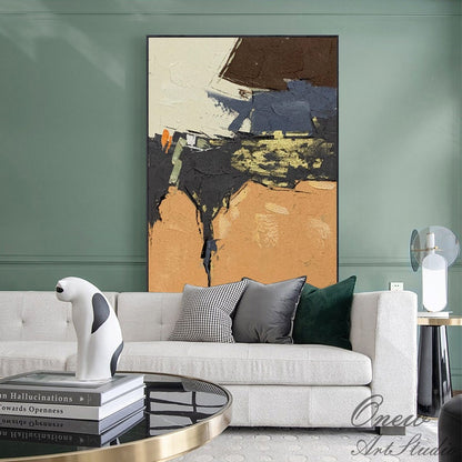 Yellow and Black Abstract Oil Painting on Canvas, Large Original Hand-painted Canvas Wall Art, Modern Minimalist Wall Art for Living Room