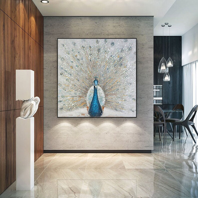 Large Abstract Peacock Oil Painting on Canvas, Original Hand-painted Peacock Canvas Wall Art, Modern Animal Wall Art for Living Room Bedroom