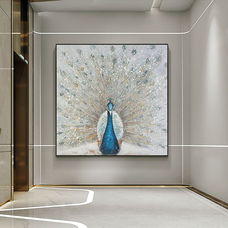 Large Abstract Peacock Oil Painting on Canvas, Original Hand-painted Peacock Canvas Wall Art, Modern Animal Wall Art for Living Room Bedroom