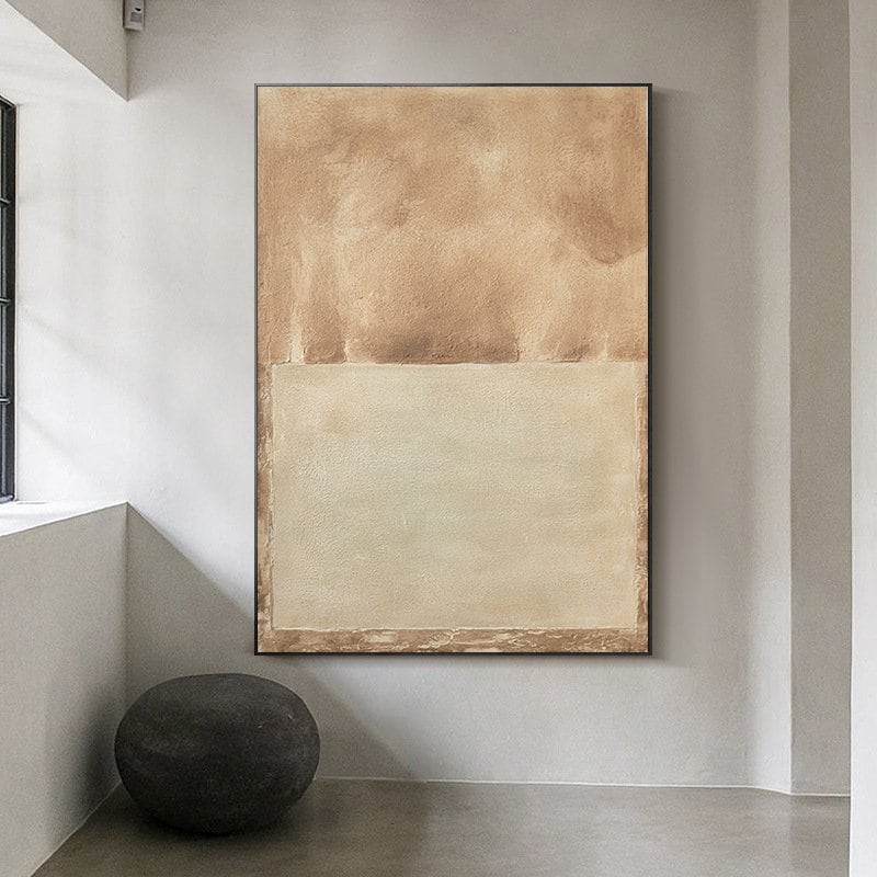 Large Abstract Oil Painting on Canvas, Original Brown and Beige Canvas Wall Art, Modern Minimalist Wall Art for Living Room, Bedroom Décor