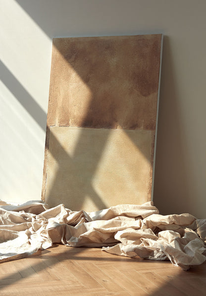 Large Abstract Oil Painting on Canvas, Original Brown and Beige Canvas Wall Art, Modern Minimalist Wall Art for Living Room, Bedroom Décor
