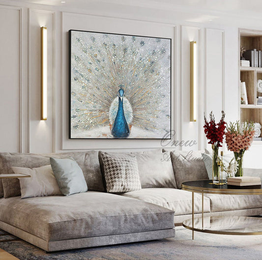 Large Abstract Peacock Oil Painting on Canvas, Original Hand-painted Peacock Canvas Wall Art, Modern Animal Wall Art for Living Room Bedroom