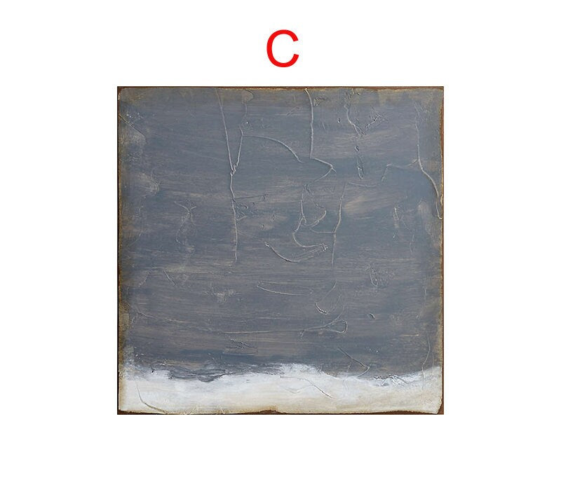 May include: Abstract painting with a gray and white color scheme. The painting has a textured surface and a horizontal white line across the bottom.
