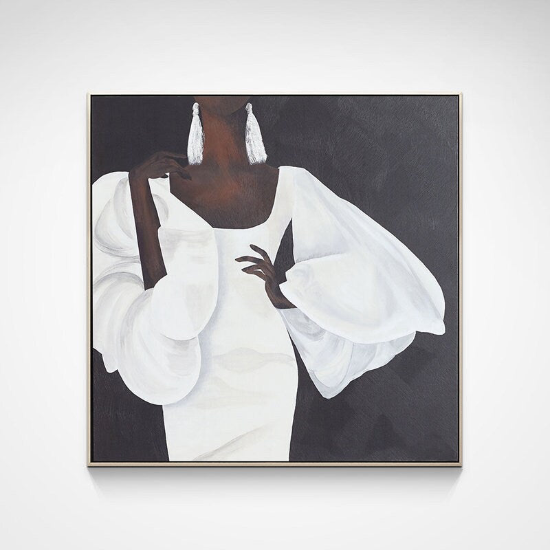 Abstract Black Woman Figure Canvas Wall Art, Modern African Woman Oil Painting on Canvas, Large Minimalist Figure Wall Art for Living Room